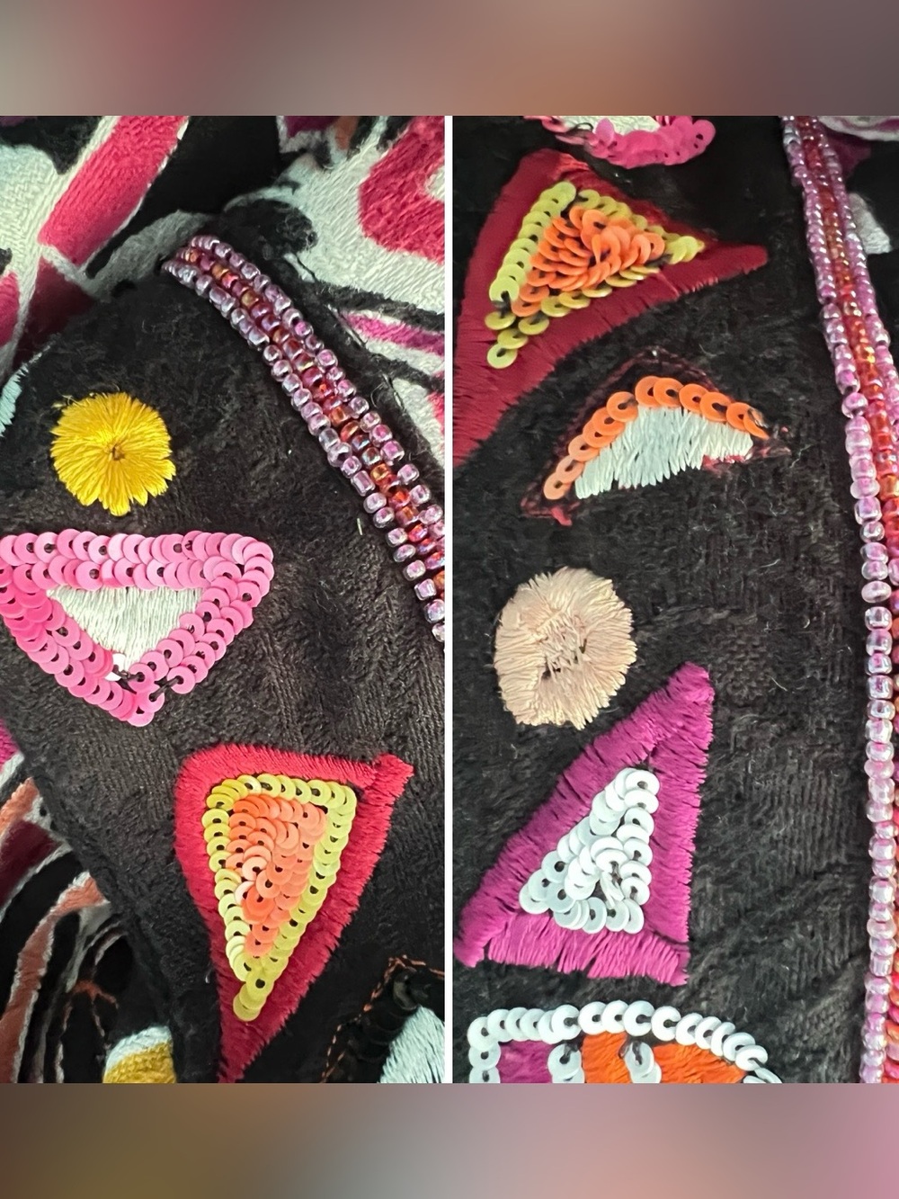 Vintage 90s Multicoloured Jacket Abstract • Beads & Sequins on Black• Statement - Picture 5 of 16